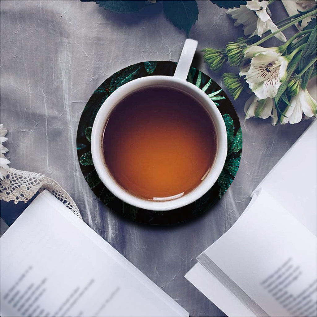 Fresh Tropical Leaf Print Leather Coaster Set