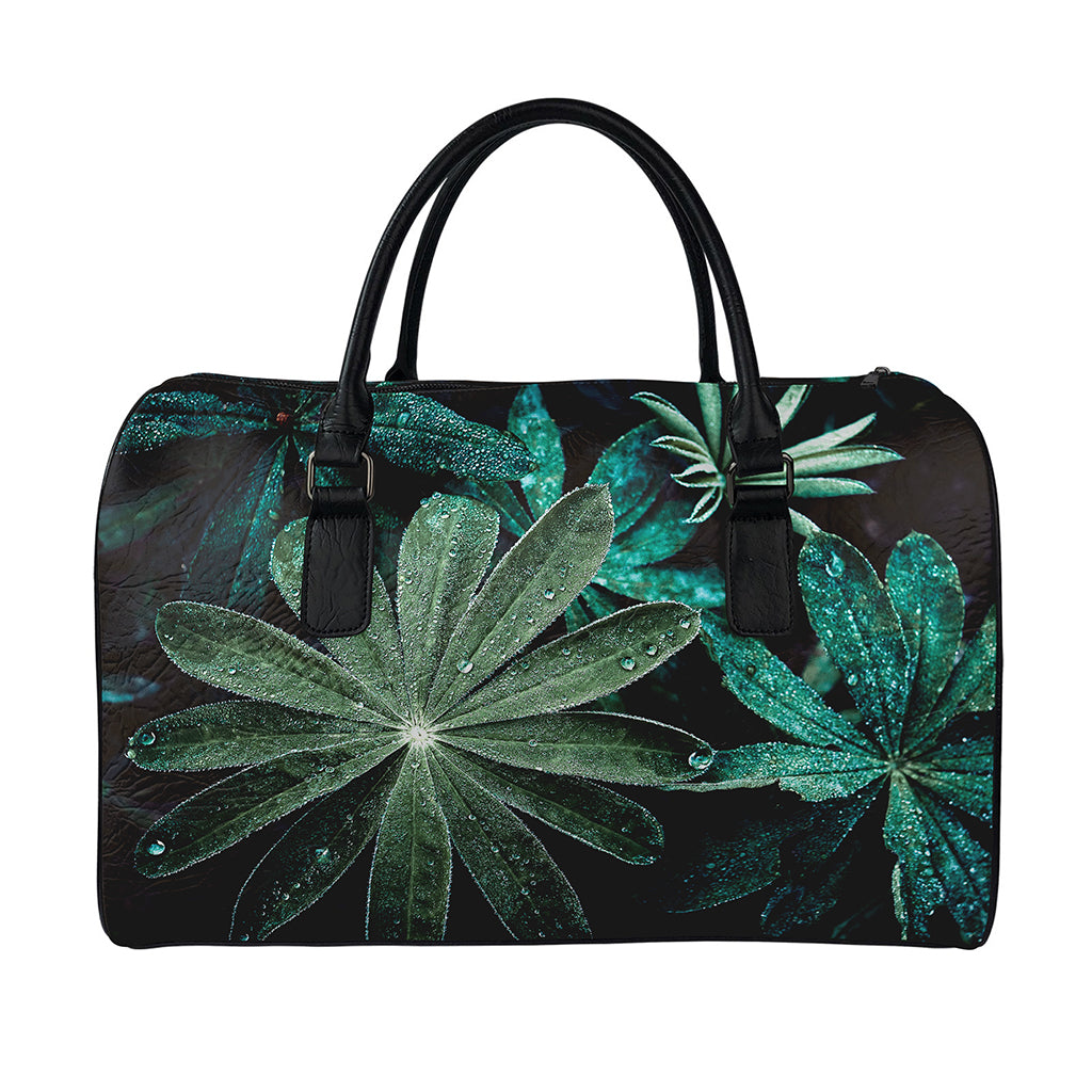 Fresh Tropical Leaf Print Leather Duffle Bag