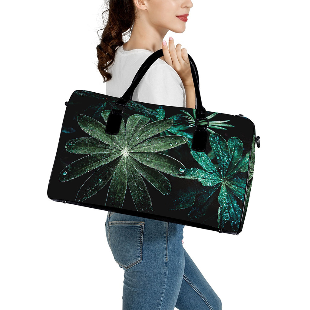 Fresh Tropical Leaf Print Leather Duffle Bag