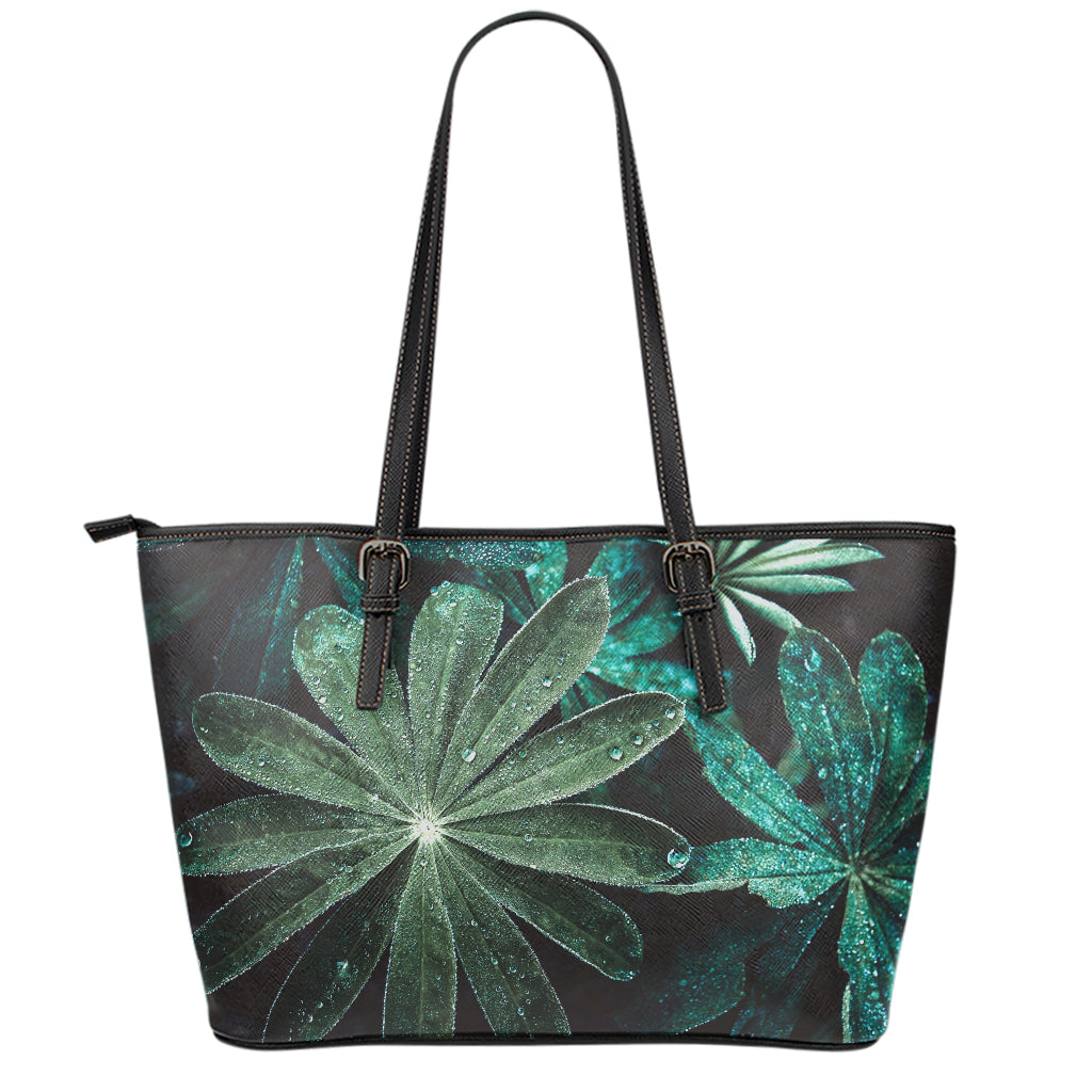 Fresh Tropical Leaf Print Leather Tote Bag