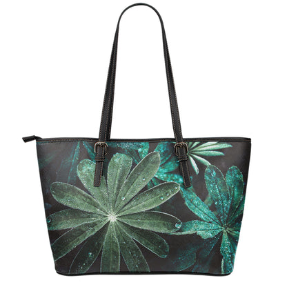Fresh Tropical Leaf Print Leather Tote Bag