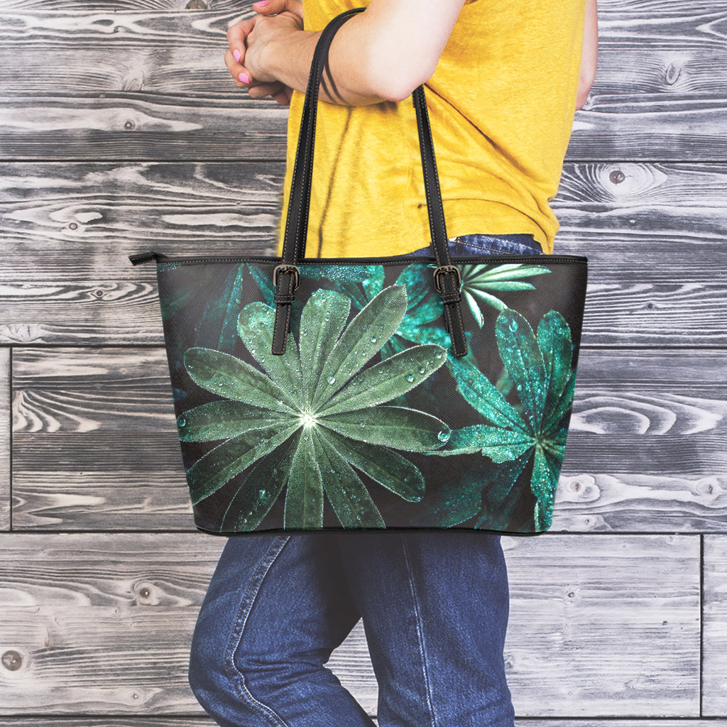 Fresh Tropical Leaf Print Leather Tote Bag