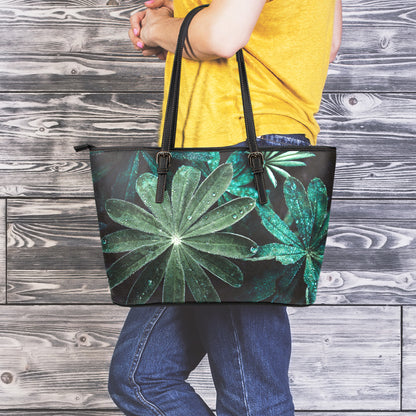 Fresh Tropical Leaf Print Leather Tote Bag