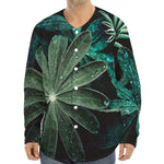 Fresh Tropical Leaf Print Long Sleeve Baseball Jersey
