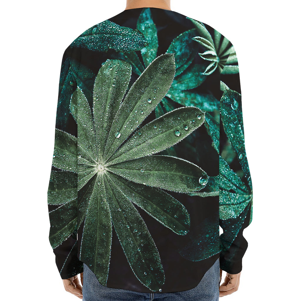 Fresh Tropical Leaf Print Long Sleeve Baseball Jersey