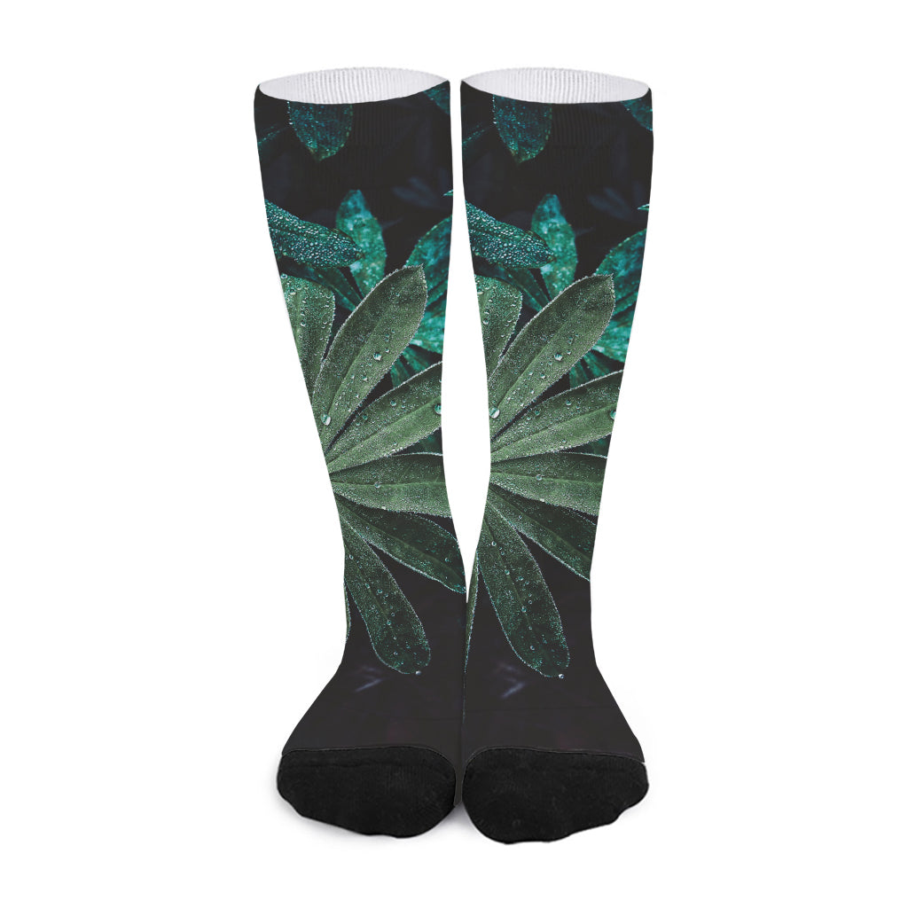 Fresh Tropical Leaf Print Long Socks