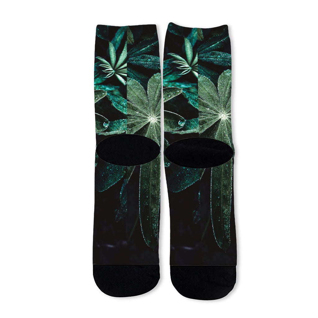 Fresh Tropical Leaf Print Long Socks