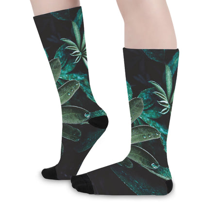 Fresh Tropical Leaf Print Long Socks