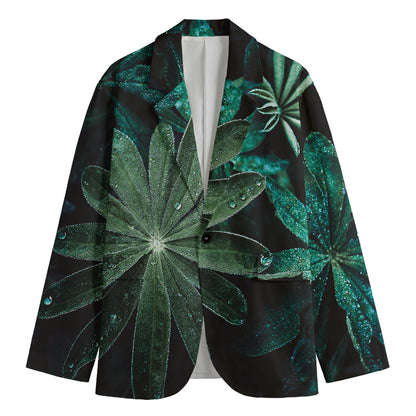 Fresh Tropical Leaf Print Men's Cotton Blazer
