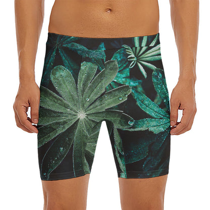 Fresh Tropical Leaf Print Men's Long Boxer Briefs