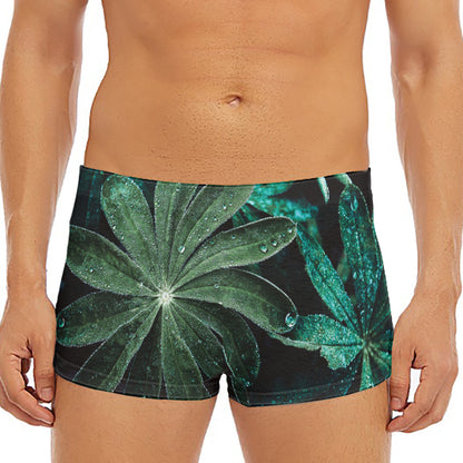 Fresh Tropical Leaf Print Men's Short Boxer Briefs