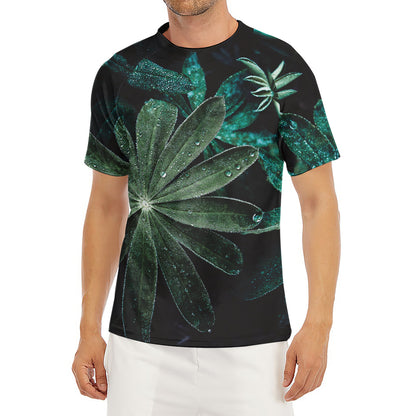 Fresh Tropical Leaf Print Men's Short Sleeve Rash Guard