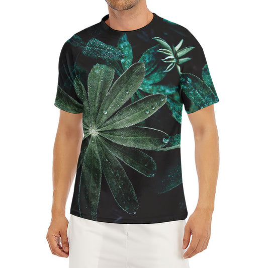 Fresh Tropical Leaf Print Men's Short Sleeve Rash Guard