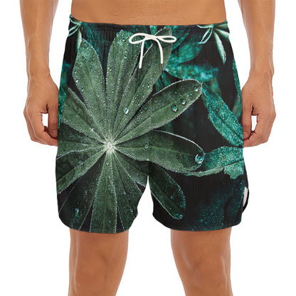 Fresh Tropical Leaf Print Men's Split Running Shorts