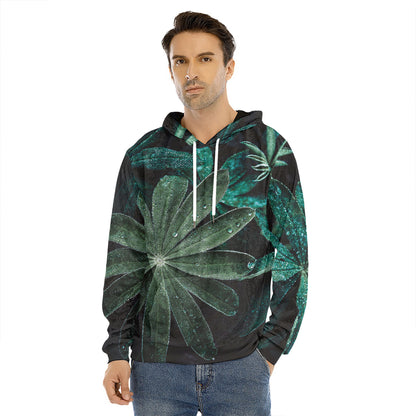 Fresh Tropical Leaf Print Men's Velvet Pullover Hoodie