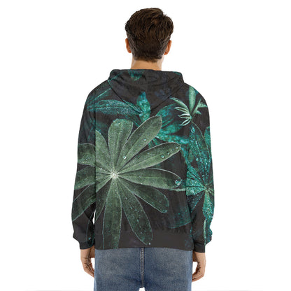 Fresh Tropical Leaf Print Men's Velvet Pullover Hoodie