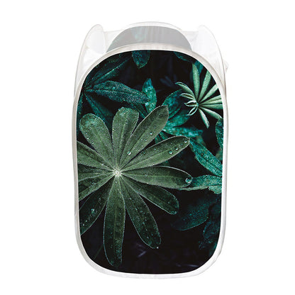 Fresh Tropical Leaf Print Mesh Laundry Hamper