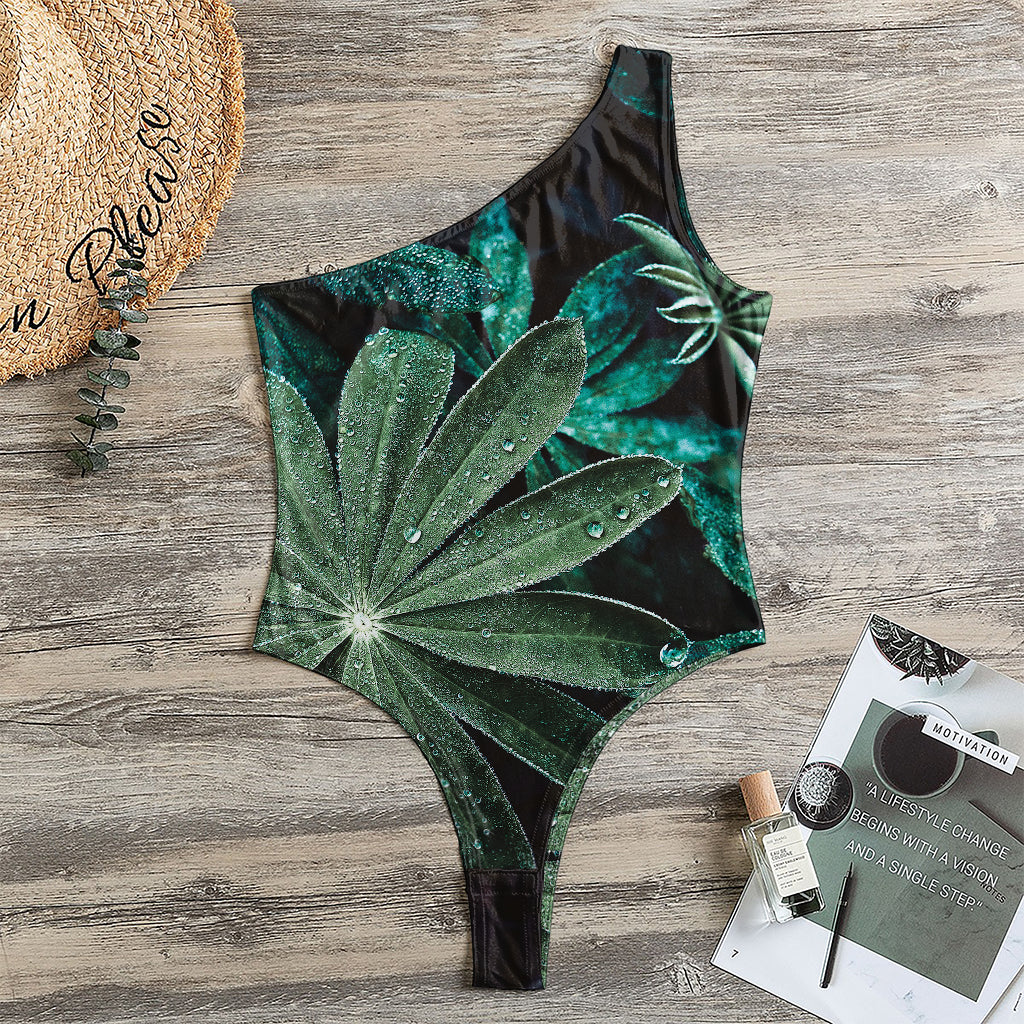 Fresh Tropical Leaf Print One Shoulder Bodysuit