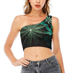 Fresh Tropical Leaf Print One Shoulder Crop Top