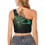 Fresh Tropical Leaf Print One Shoulder Crop Top