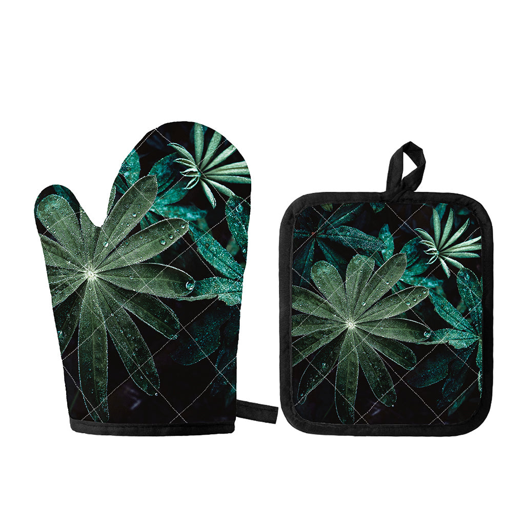 Fresh Tropical Leaf Print Oven Mitt And Pot Holder Set