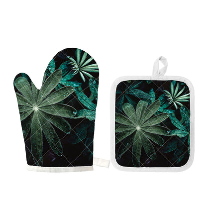 Fresh Tropical Leaf Print Oven Mitt And Pot Holder Set