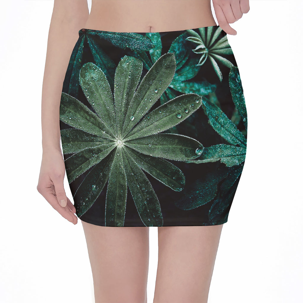 Fresh Tropical Leaf Print Pencil Mini Skirt