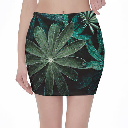 Fresh Tropical Leaf Print Pencil Mini Skirt