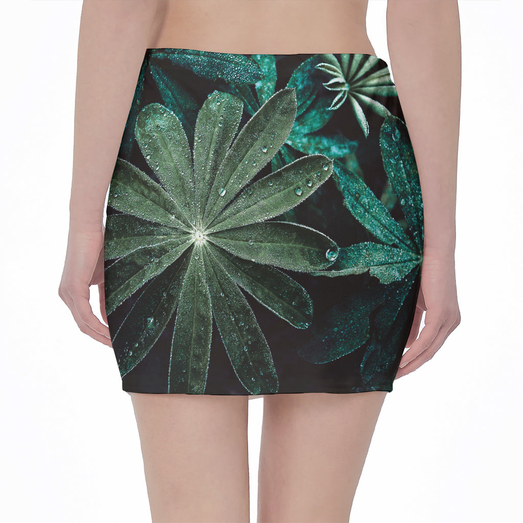 Fresh Tropical Leaf Print Pencil Mini Skirt