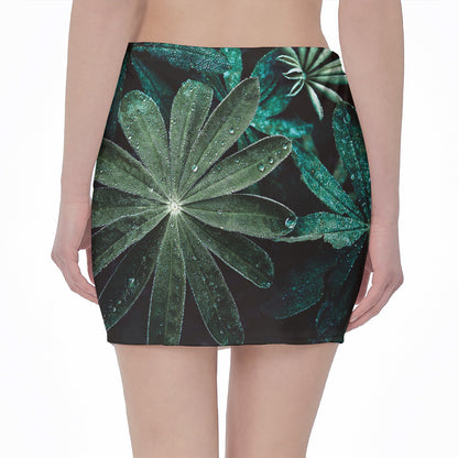 Fresh Tropical Leaf Print Pencil Mini Skirt