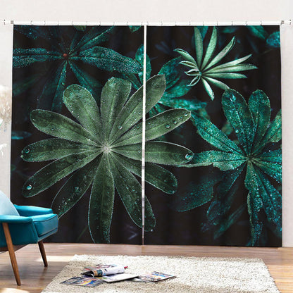 Fresh Tropical Leaf Print Pencil Pleat Curtains
