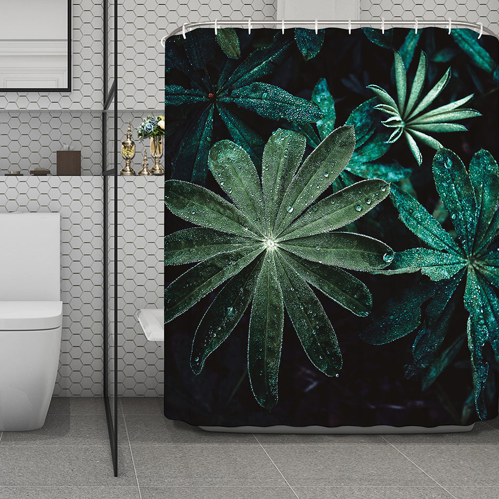 Fresh Tropical Leaf Print Polyester Shower Curtain