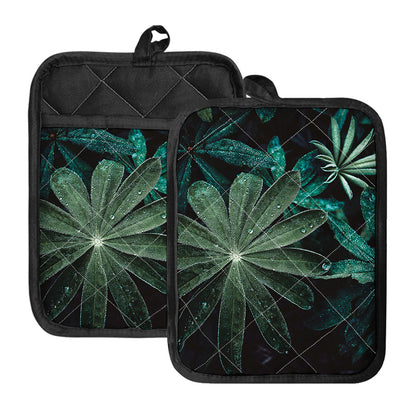 Fresh Tropical Leaf Print Pot Holders With Pocket