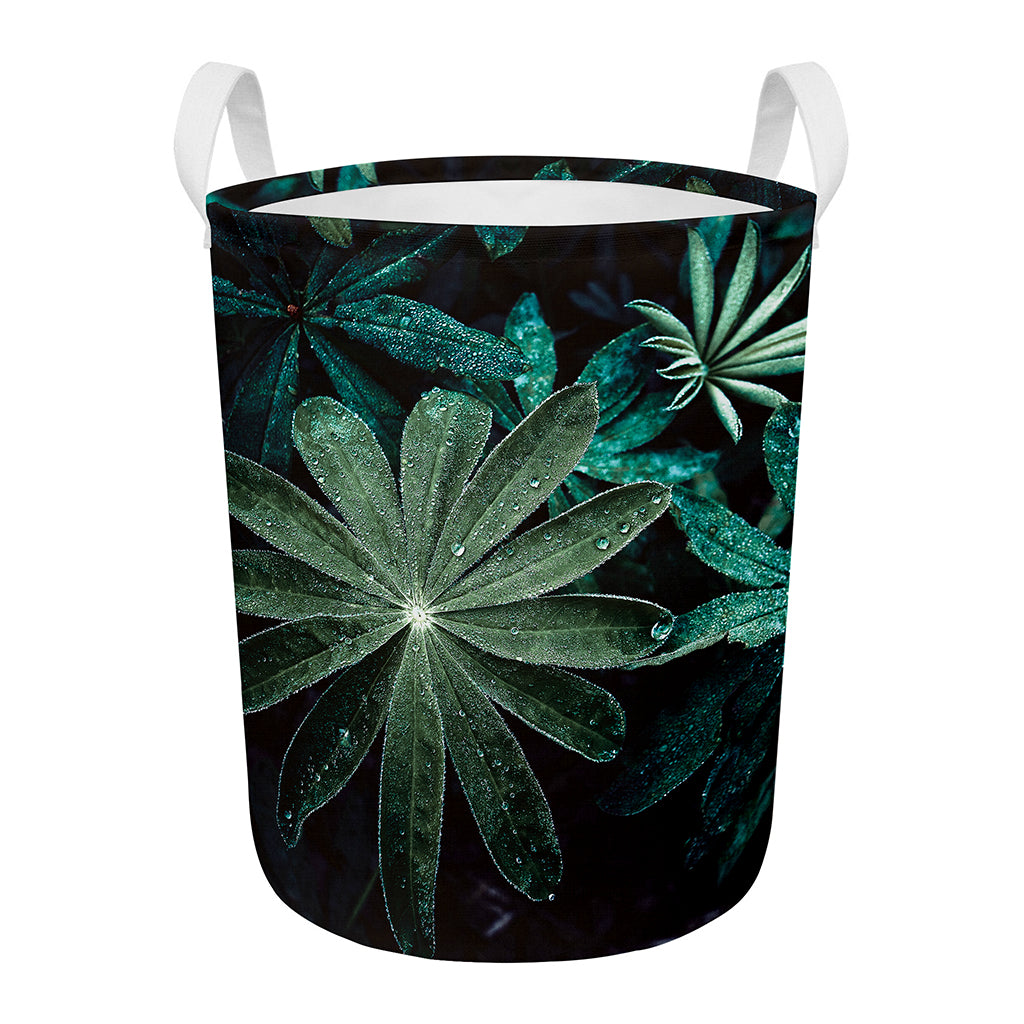 Fresh Tropical Leaf Print Round Laundry Basket