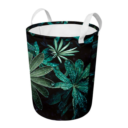 Fresh Tropical Leaf Print Round Laundry Basket