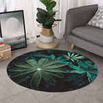 Fresh Tropical Leaf Print Round Rug