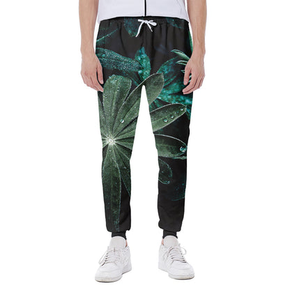 Fresh Tropical Leaf Print Scuba Joggers