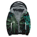 Fresh Tropical Leaf Print Sherpa Lined Zip Up Hoodie