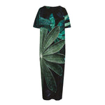 Fresh Tropical Leaf Print Short Sleeve Long Nightdress