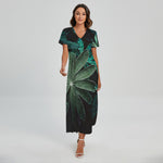 Fresh Tropical Leaf Print Short Sleeve Maxi Dress