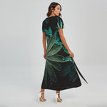 Fresh Tropical Leaf Print Short Sleeve Maxi Dress