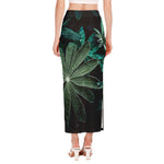 Fresh Tropical Leaf Print Side Slit Maxi Skirt