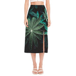 Fresh Tropical Leaf Print Side Slit Midi Skirt