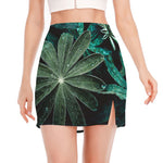 Fresh Tropical Leaf Print Side Slit Mini Skirt