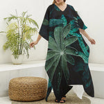 Fresh Tropical Leaf Print Silk V-Neck Kaftan Dress