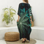 Fresh Tropical Leaf Print Silk V-Neck Kaftan Dress