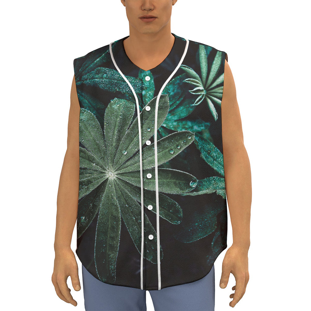 Fresh Tropical Leaf Print Sleeveless Baseball Jersey
