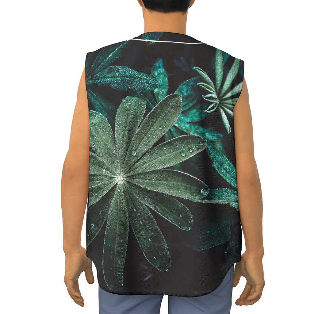 Fresh Tropical Leaf Print Sleeveless Baseball Jersey