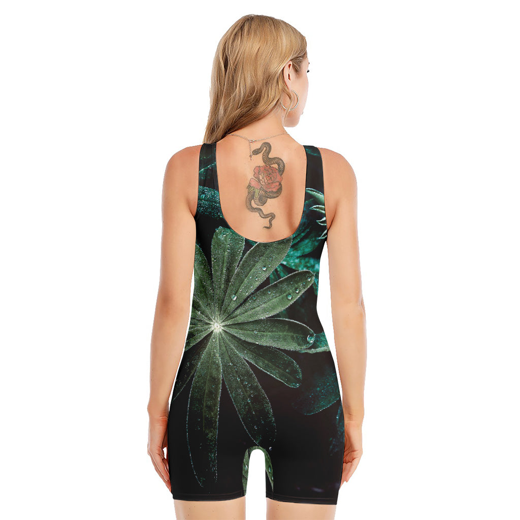 Fresh Tropical Leaf Print Sleeveless One Piece Swimsuit