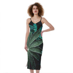 Fresh Tropical Leaf Print Slim Fit Midi Cami Dress
